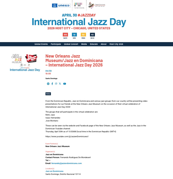 Hablemos de Jazz - El Día Internacional del Jazz celebra su decimoquinto aniversario 4 4a. IJD 2026 NOJ M JenD Event 04 30 26